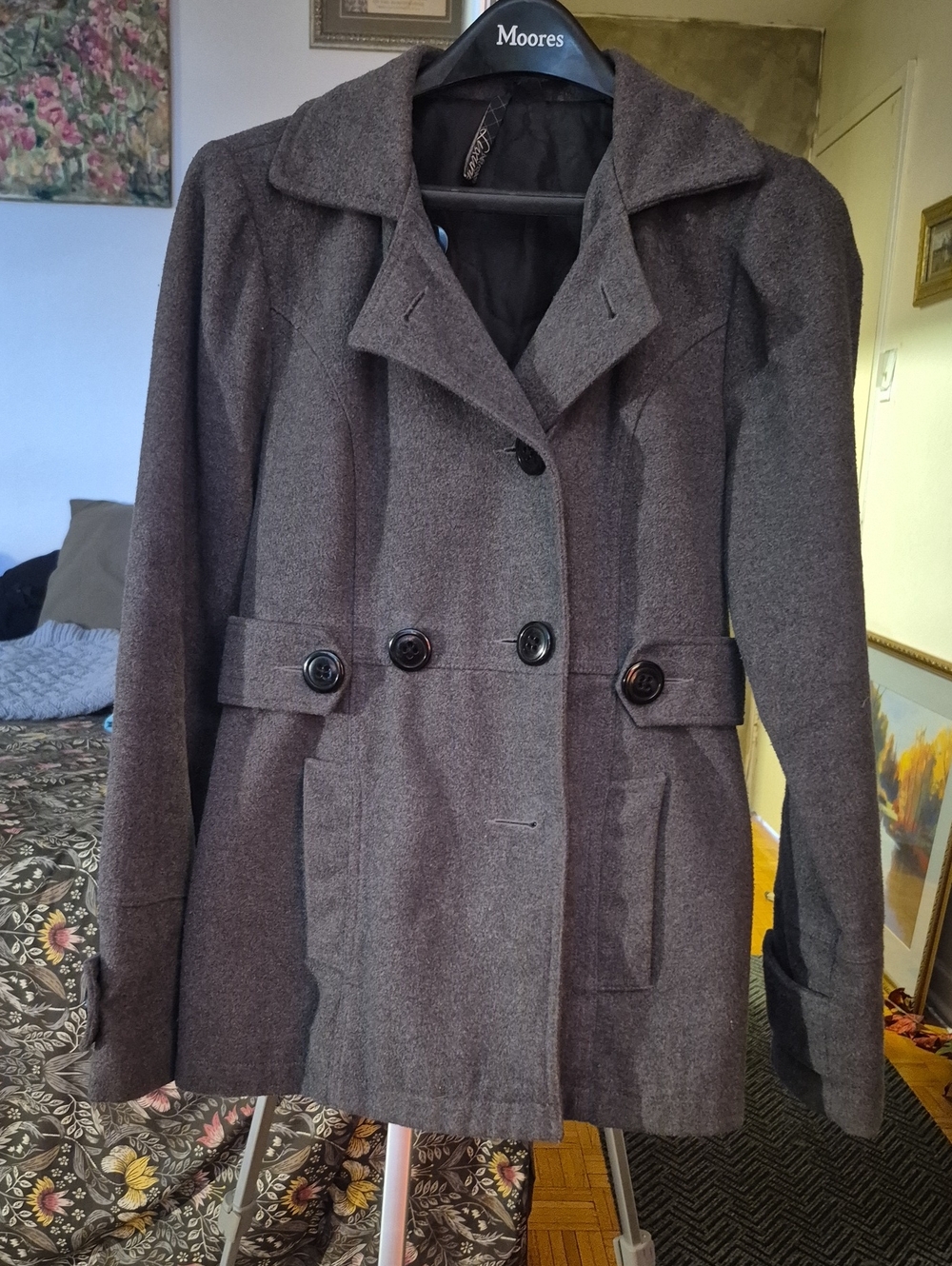Women's Dark Gray Double-Breasted Pea Coat